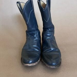 Vintage Justin Women’s Mid Calf Dark Grey Leather Cowboy Boots Made In USA 6B